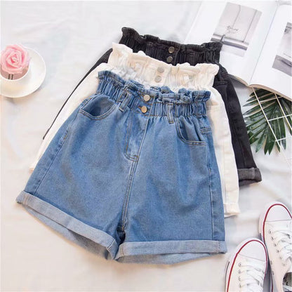 Thick Thigh Denim Shorts Women&amp;amp;#039;s Large Size Fat Mm Elastic Waist Korean Version Slim Loose Wide Leg A Word Hot Pants Trendy Women