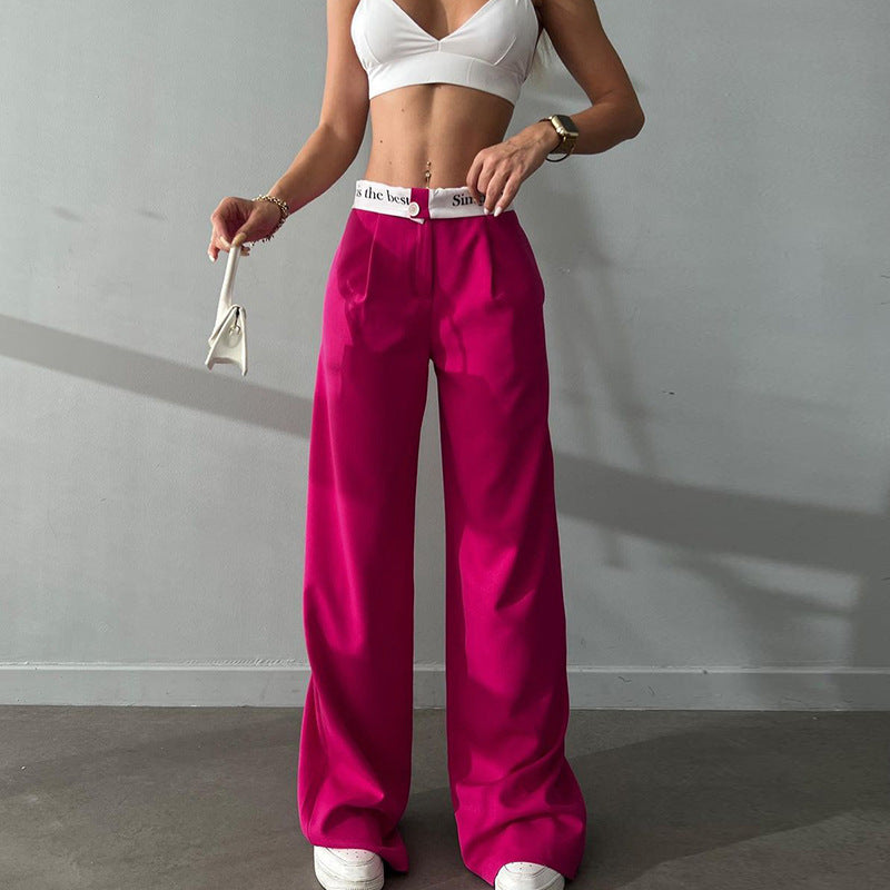 XY23118 Knitted High Waist Contrasting Color Loose Trousers 2023 Summer Women&amp;amp;#039;s Fashion Casual Straight All-match Trousers