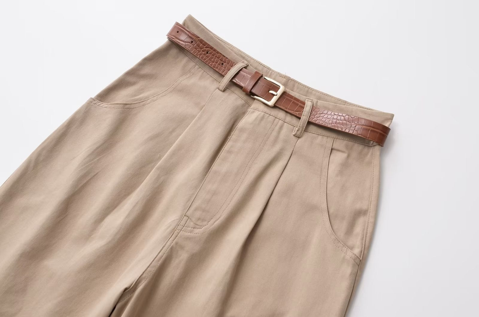 New Solid Color With Belt Casual Trousers