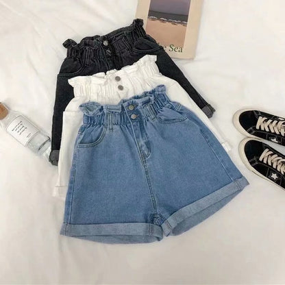 Thick Thigh Denim Shorts Women&amp;amp;#039;s Large Size Fat Mm Elastic Waist Korean Version Slim Loose Wide Leg A Word Hot Pants Trendy Women