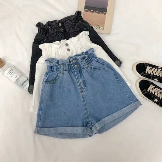 Thick Thigh Denim Shorts Women&amp;amp;#039;s Large Size Fat Mm Elastic Waist Korean Version Slim Loose Wide Leg A Word Hot Pants Trendy Women