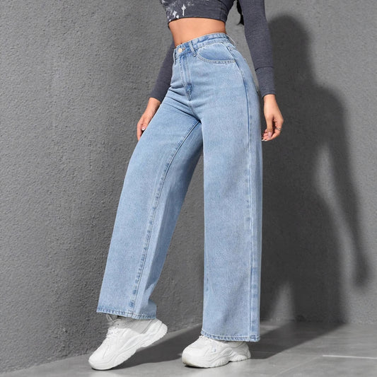 Spring New Style Light-Colored Washed Loose Slimming Look Floor-Length Denim Pants Jeans