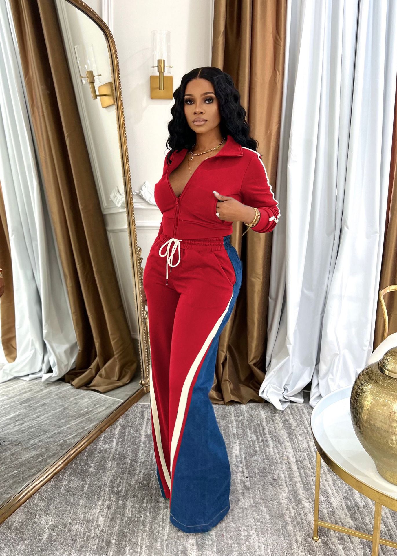 The Luxe Velour Denim-Stitch Set