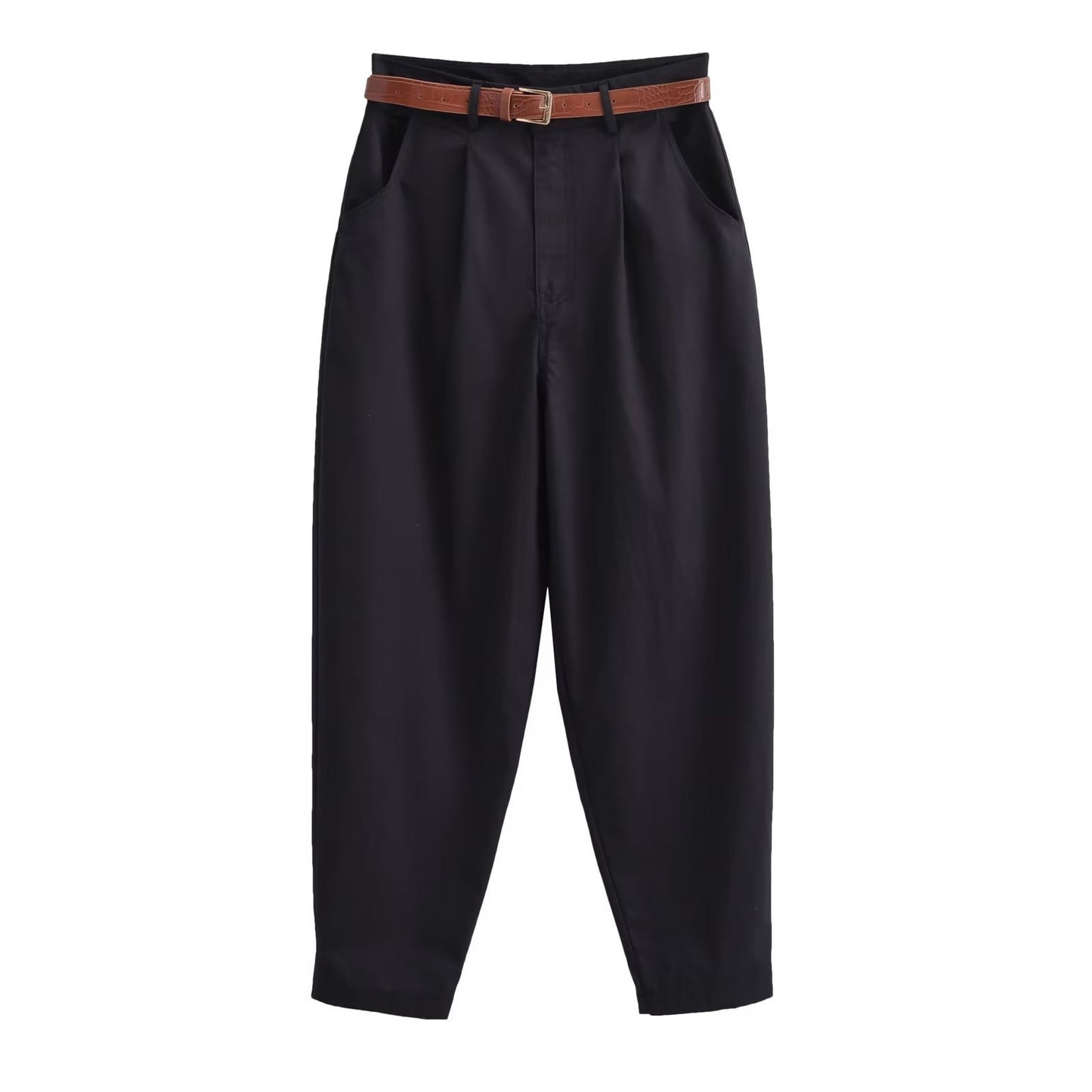 New Solid Color With Belt Casual Trousers