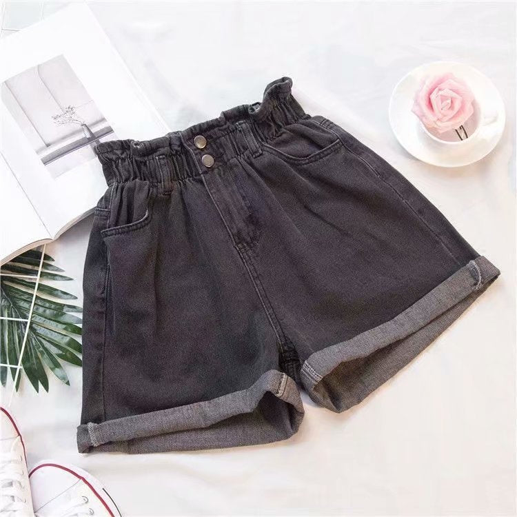 Thick Thigh Denim Shorts Women&amp;amp;#039;s Large Size Fat Mm Elastic Waist Korean Version Slim Loose Wide Leg A Word Hot Pants Trendy Women