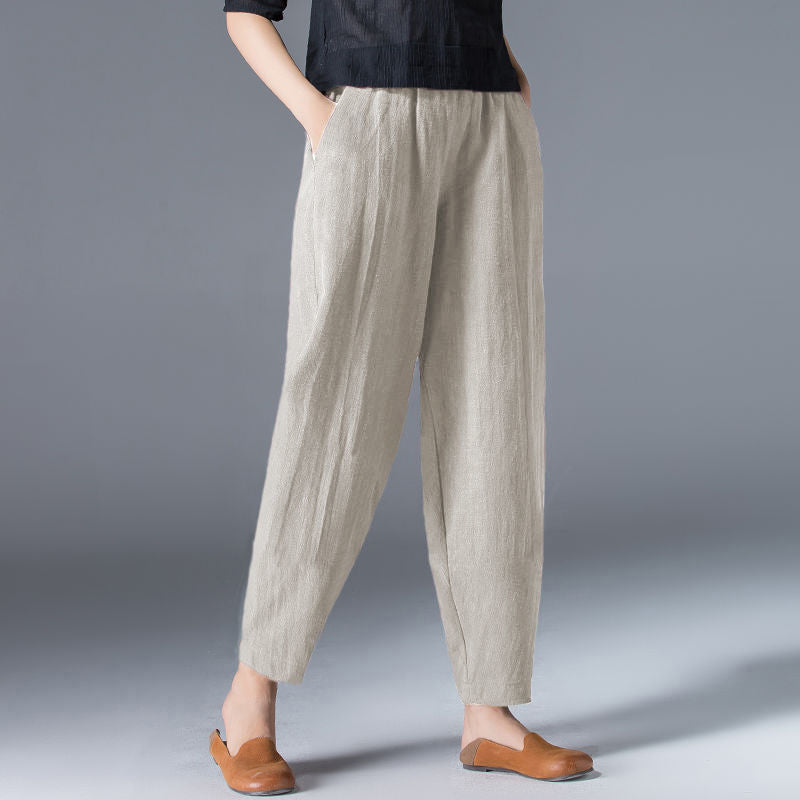 Cotton And Linen Pants Women's Wide Leg Pants Women's Summer 2023 Loose Large Size White Slim Look Casual Black Cropped Lantern Pants