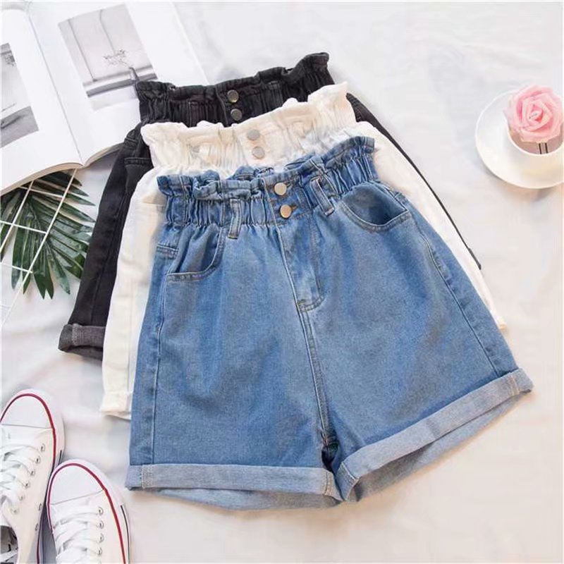 Thick Thigh Denim Shorts Women&amp;amp;#039;s Large Size Fat Mm Elastic Waist Korean Version Slim Loose Wide Leg A Word Hot Pants Trendy Women