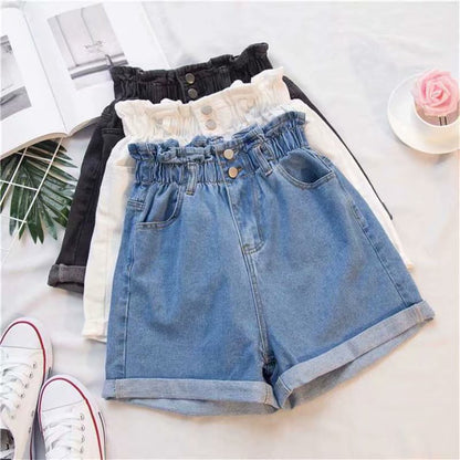 Thick Thigh Denim Shorts Women&amp;amp;#039;s Large Size Fat Mm Elastic Waist Korean Version Slim Loose Wide Leg A Word Hot Pants Trendy Women