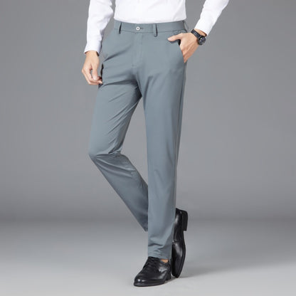 Thin Casual Pants Men's Straight Loose Slim Elastic Casual Suit Pants Business Formal Suit Ice Silk Pants