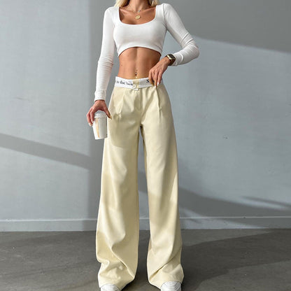 XY23118 Knitted High Waist Contrasting Color Loose Trousers 2023 Summer Women&amp;amp;#039;s Fashion Casual Straight All-match Trousers
