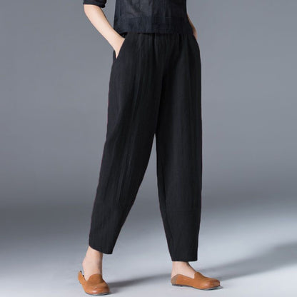 Cotton And Linen Pants Women's Wide Leg Pants Women's Summer 2023 Loose Large Size White Slim Look Casual Black Cropped Lantern Pants