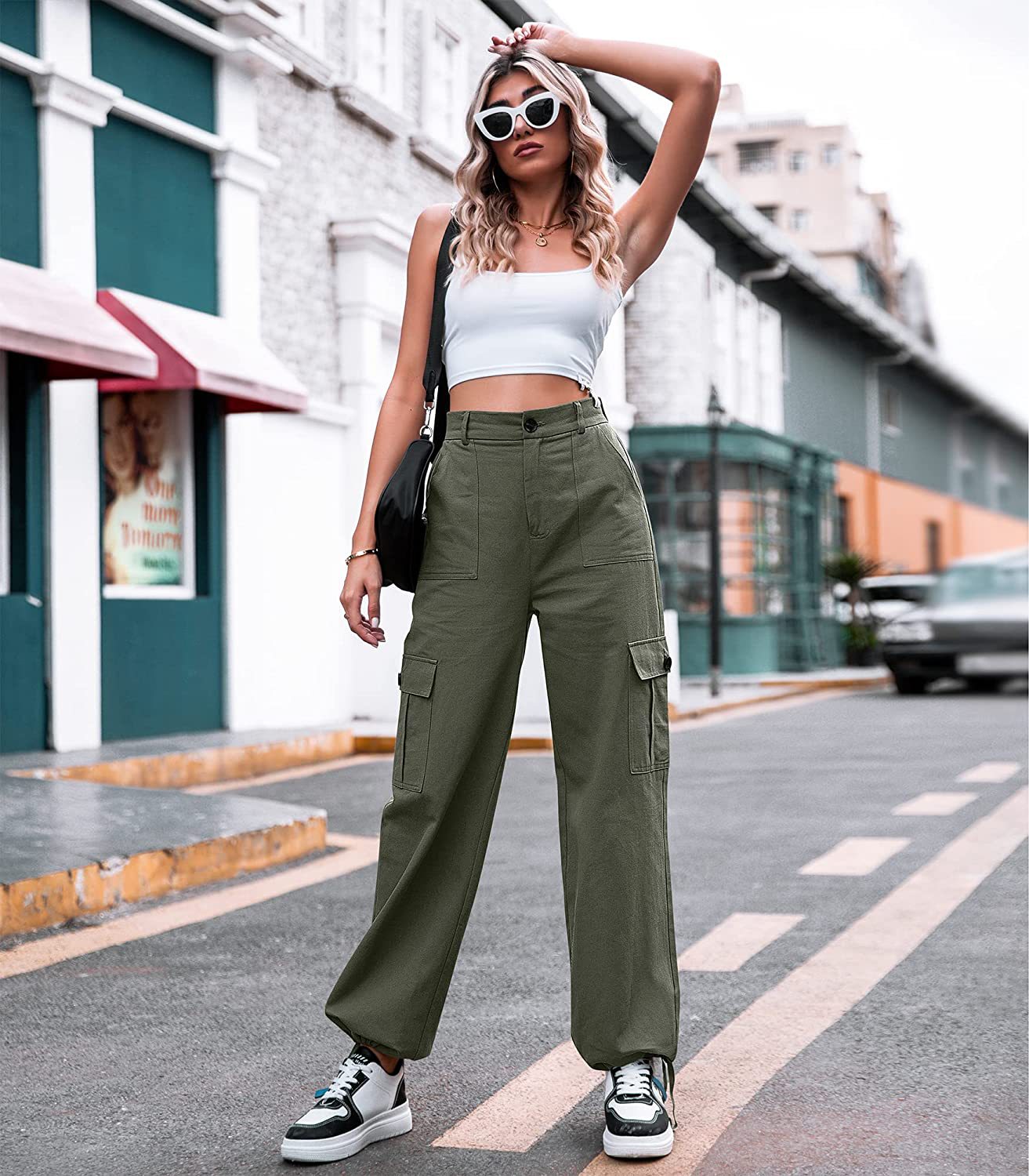 Summer New Casual Pants Women's Button High Waist Wide Leg Cargo Pants Women's Pants