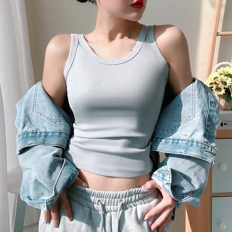 Thin Summer Non-Chest Pad Camisole Vest Women's Breathable Slimming Thread Cotton Anti-Glow All-Match Base Inner Top