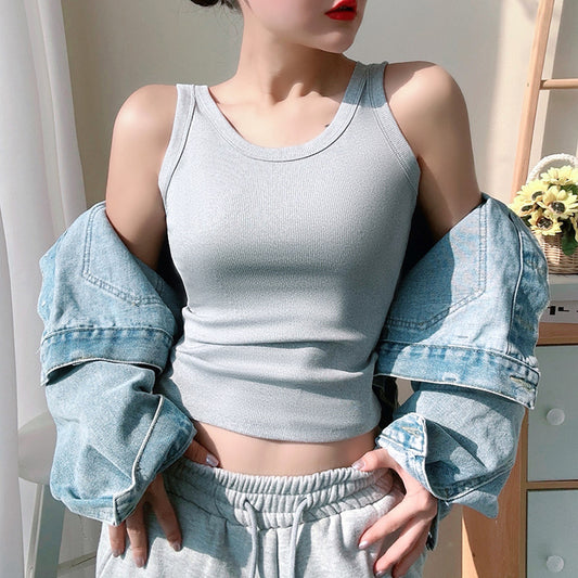 Thin Summer Non-Chest Pad Camisole Vest Women's Breathable Slimming Thread Cotton Anti-Glow All-Match Base Inner Top