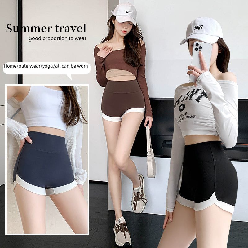 Summer High Waist Contrast Shark Pants Tight Hip Yoga Pants Three-point Sports Shorts Three-point Stitching Safety