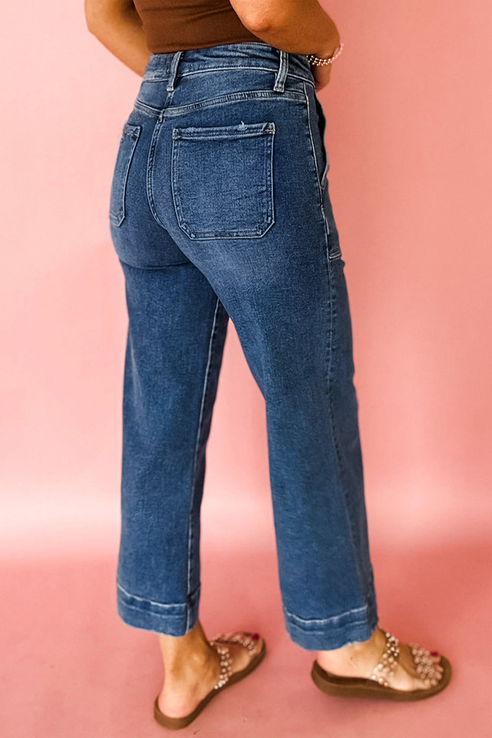 Sky Blue Cropped High Rise Wide Leg Jeans