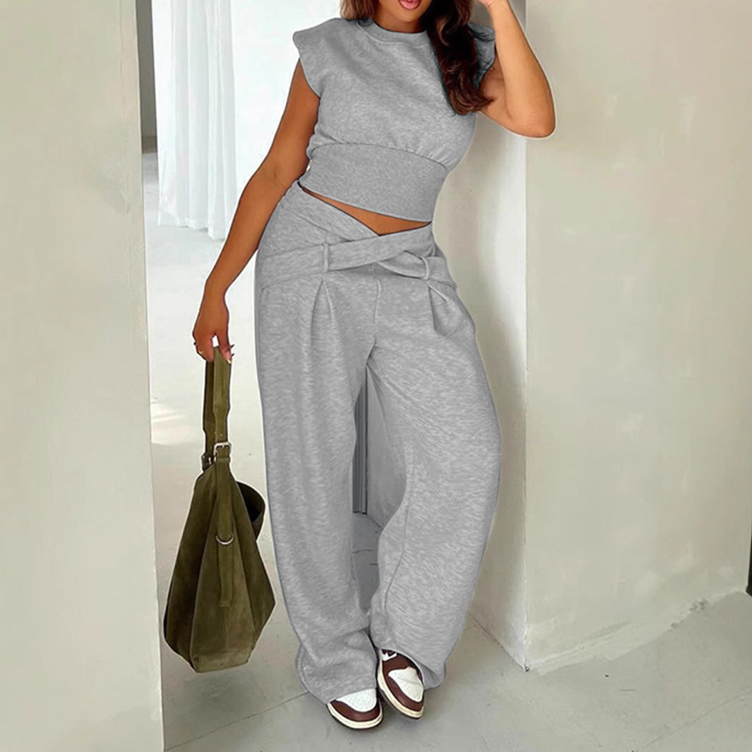 The 'City-Chic' Cross-Waist Wide-Leg Co-ord Set