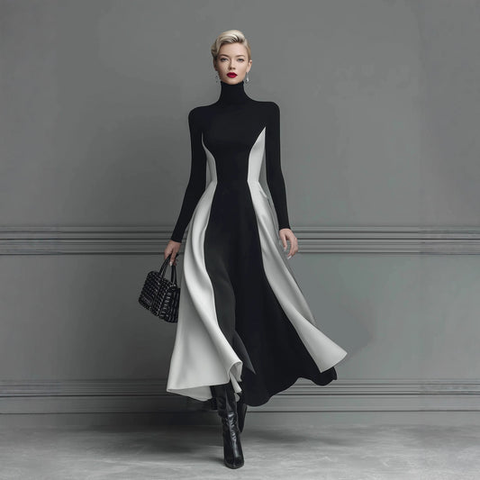 The 'Mod-Chic' Color-Block Turtleneck Knit Dress