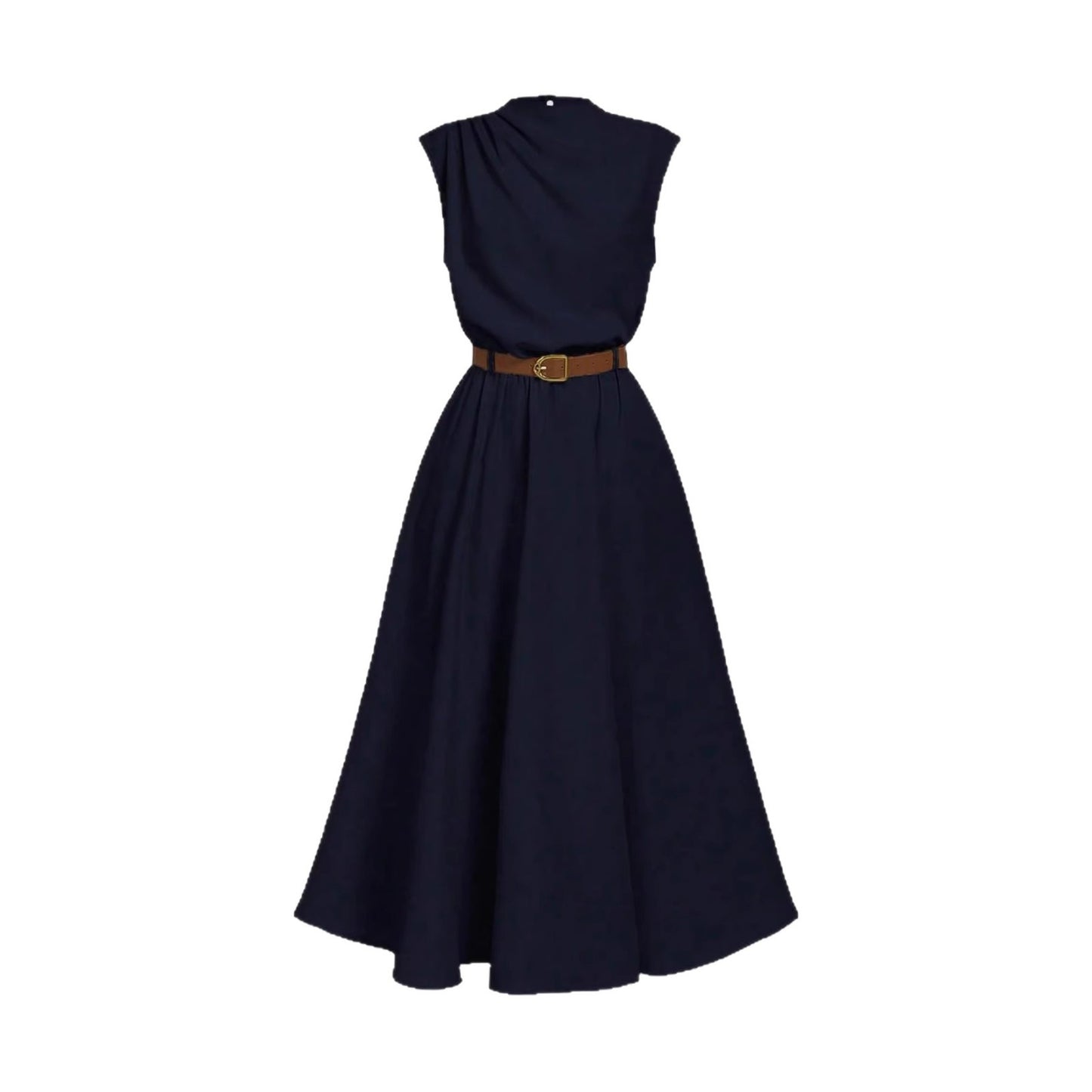 The 'Timeless-Elegance' Draped High-Neck A-Line Dress