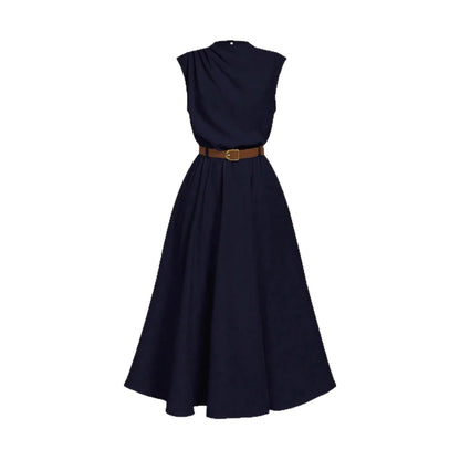 The 'Timeless-Elegance' Draped High-Neck A-Line Dress