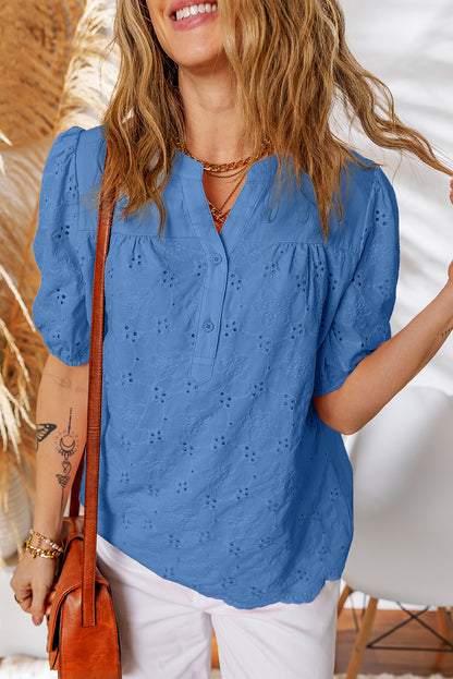 The 'Boho-Breeze' Embroidered Crochet Button-Down Blouse