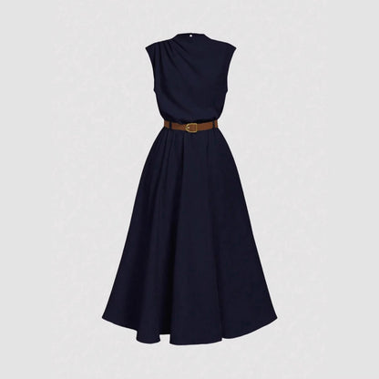 The 'Timeless-Elegance' Draped High-Neck A-Line Dress