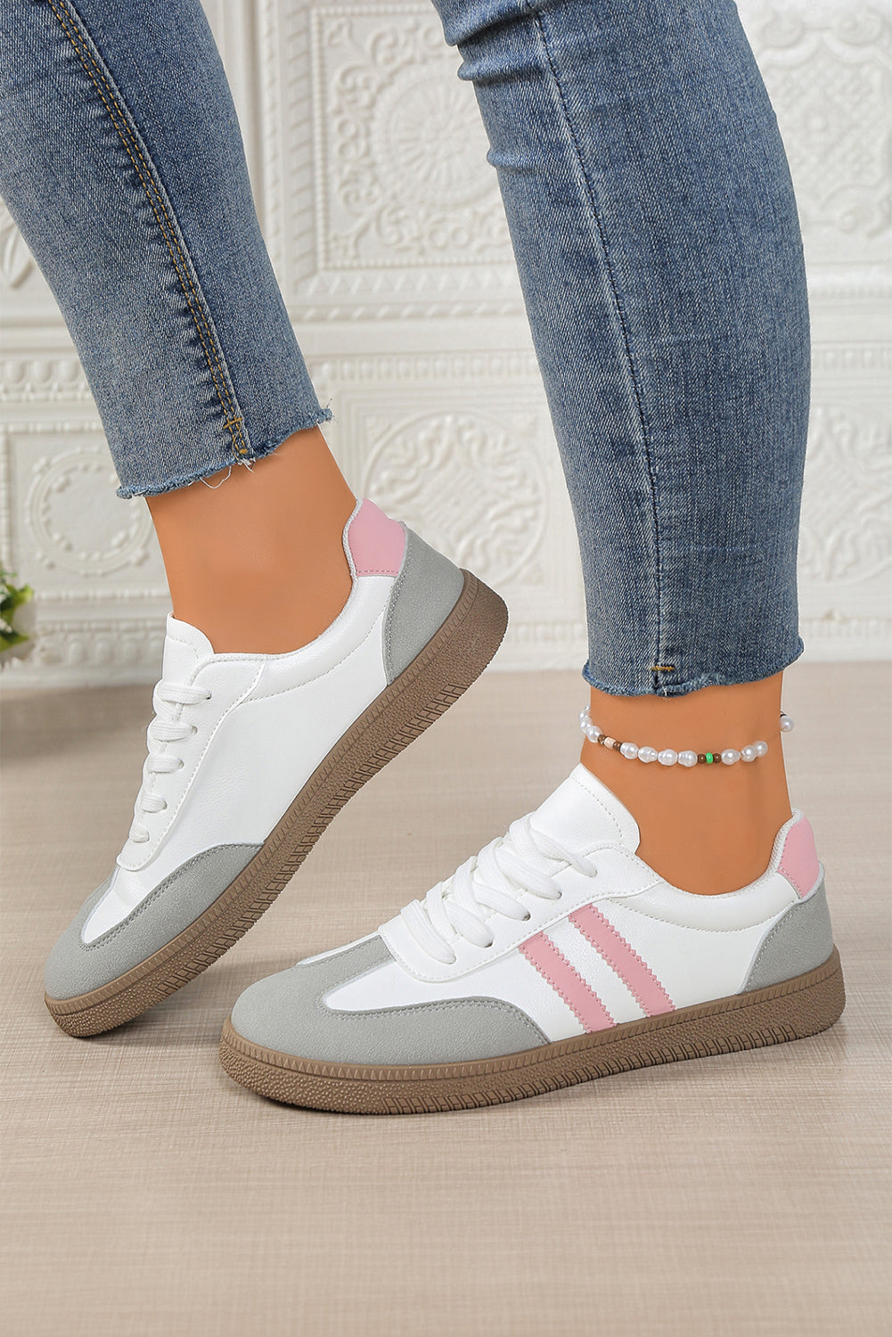 The 'Candy Pop' Pink Striped Patchwork Sneakers