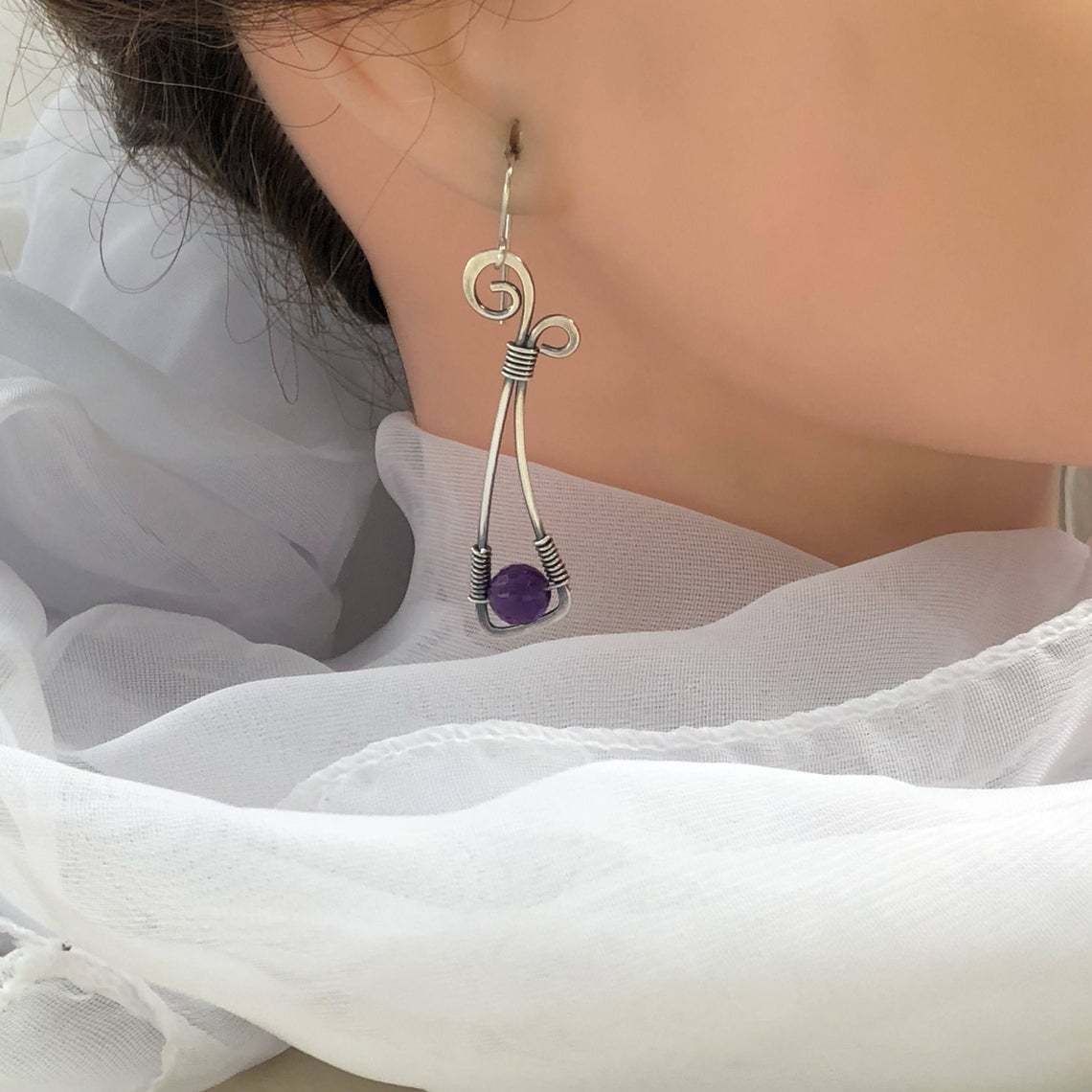 Creative Winding Vintage Silver Gemstone Earrings