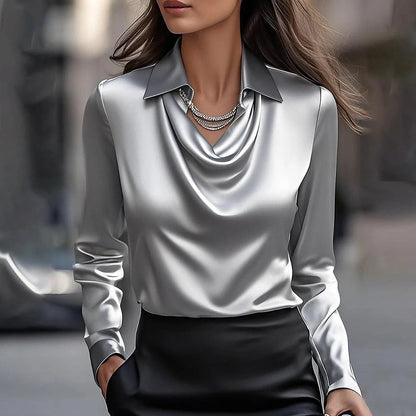 The 'Serenity' Satin Cowl Neck Long Sleeve Blouse