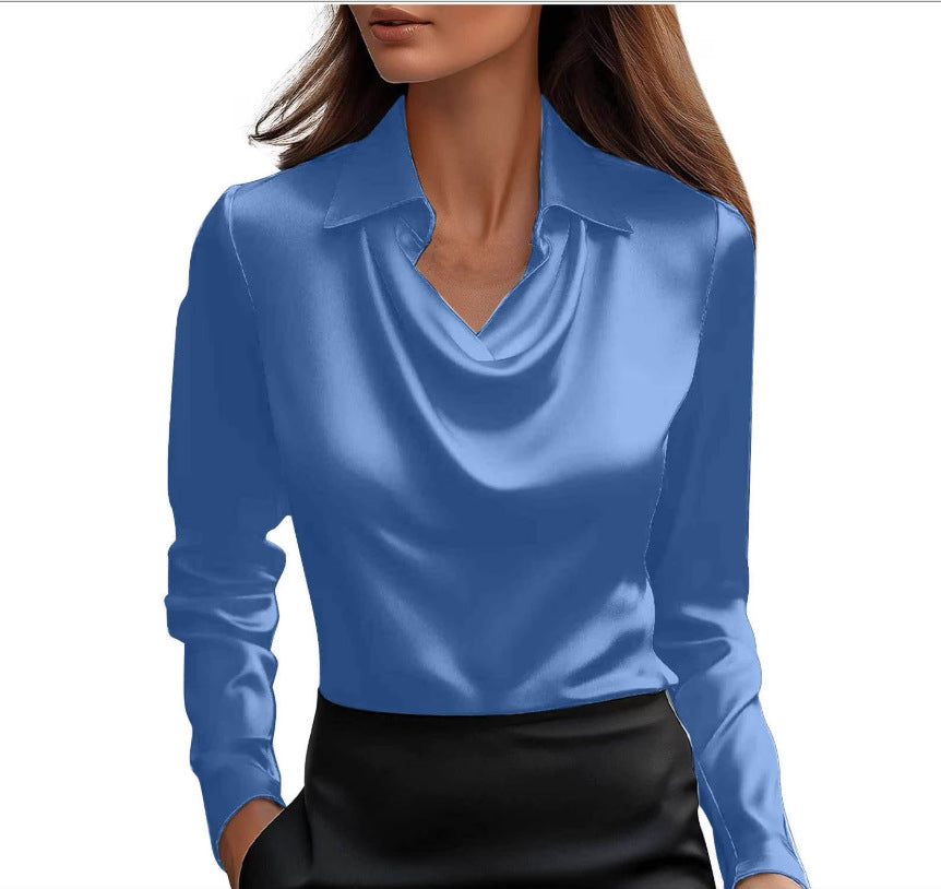 The 'Serenity' Satin Cowl Neck Long Sleeve Blouse