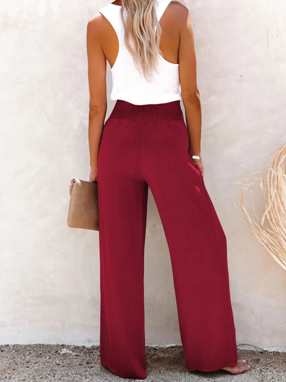 Rear view of high waist full size pants
