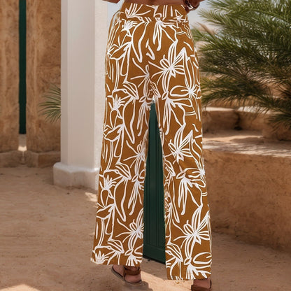Breathable lightweight pants with plant prints
