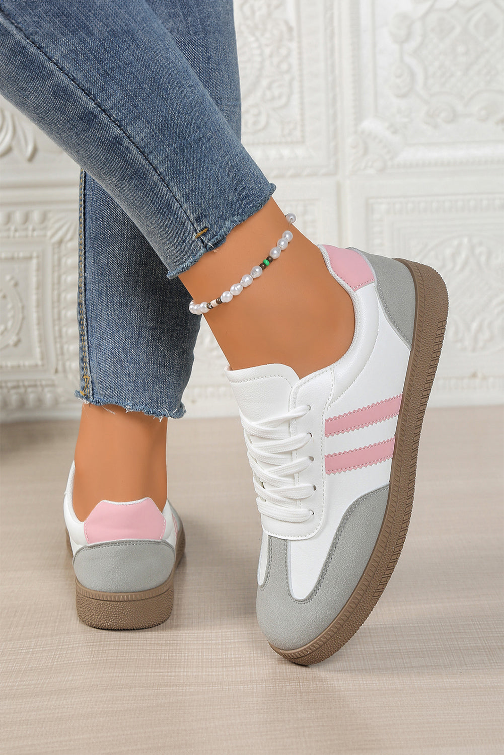 The 'Candy Pop' Pink Striped Patchwork Sneakers