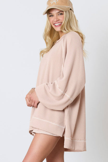 Mist Green Corded Bishop Sleeve Pullover and Ruffle Mini Skirt Set