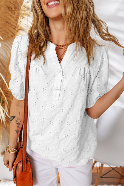 The 'Boho-Breeze' Embroidered Crochet Button-Down Blouse