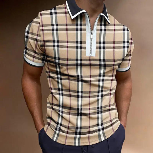 Front view of customized men's polo shirt with lapel collar
