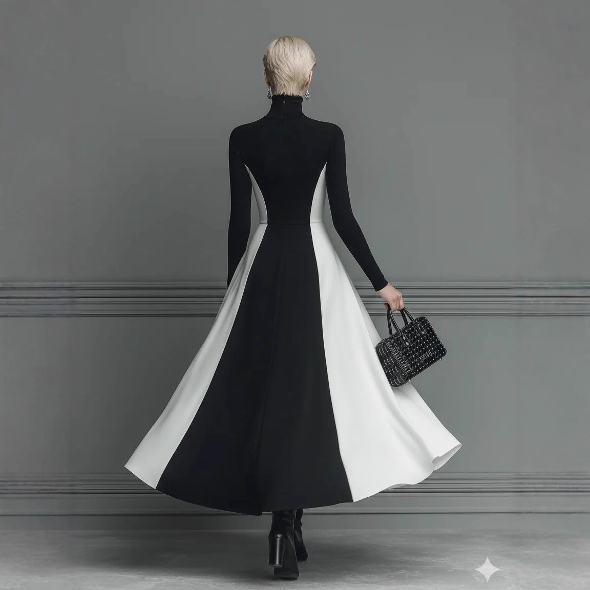 The 'Mod-Chic' Color-Block Turtleneck Knit Dress