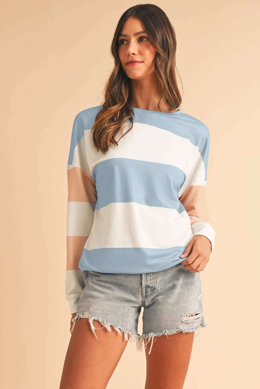 Women’s Pastel Colorblock Long Sleeve Top