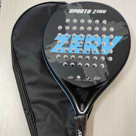 Plate carbon tennis racket on white background

