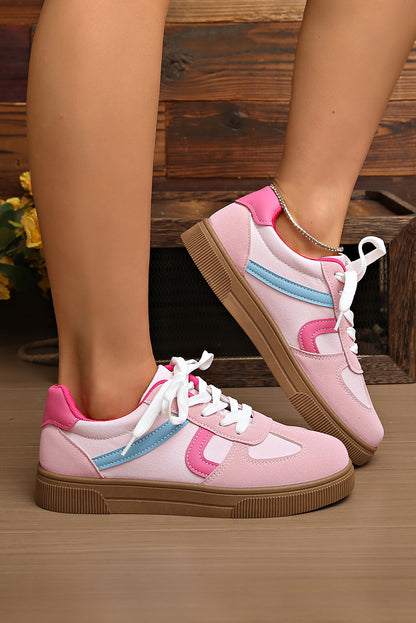 The 'Candy Pop' Pink Striped Patchwork Sneakers