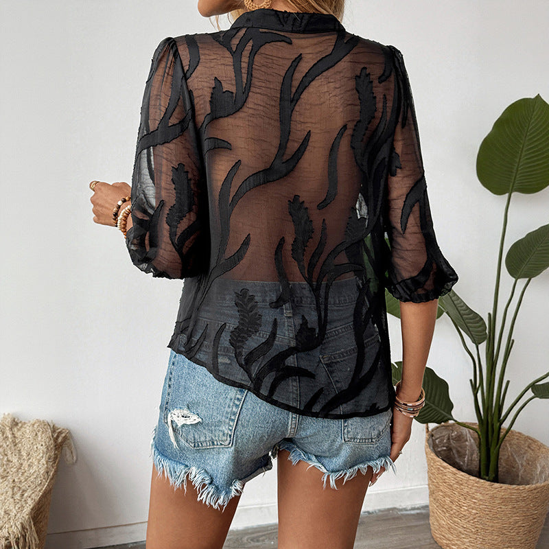 Summer outfit with lace shirt and skirt
