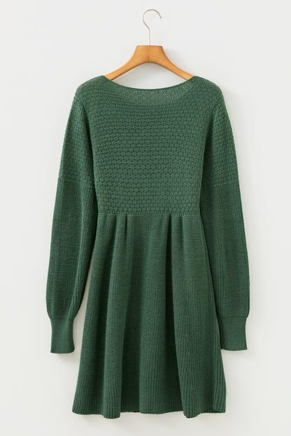 Mist Green Solid Lantern Sleeve Empire Waist Short Sweater Dress