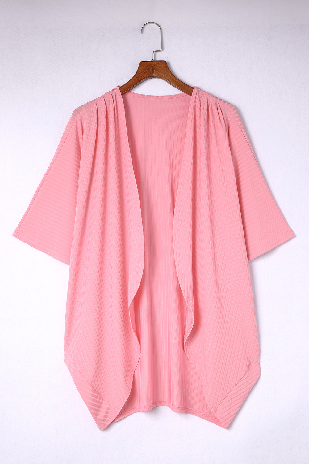 The 'Radiant-Rose' Shimmer Ribbed Curve Cardigan