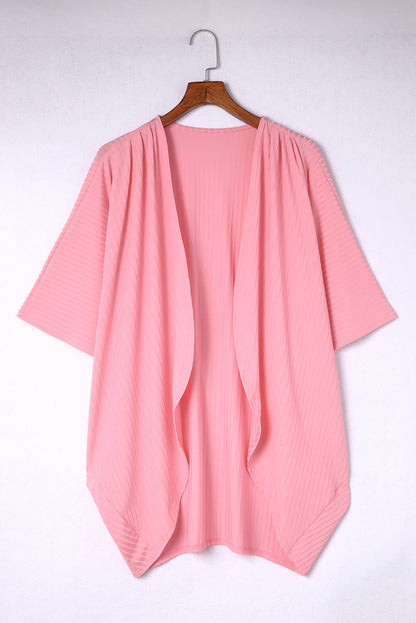 The 'Radiant-Rose' Shimmer Ribbed Curve Cardigan