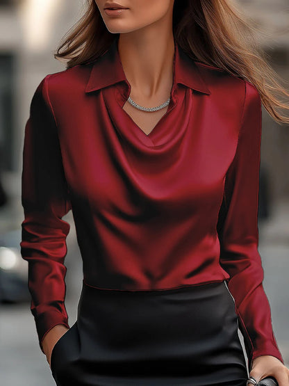The 'Serenity' Satin Cowl Neck Long Sleeve Blouse