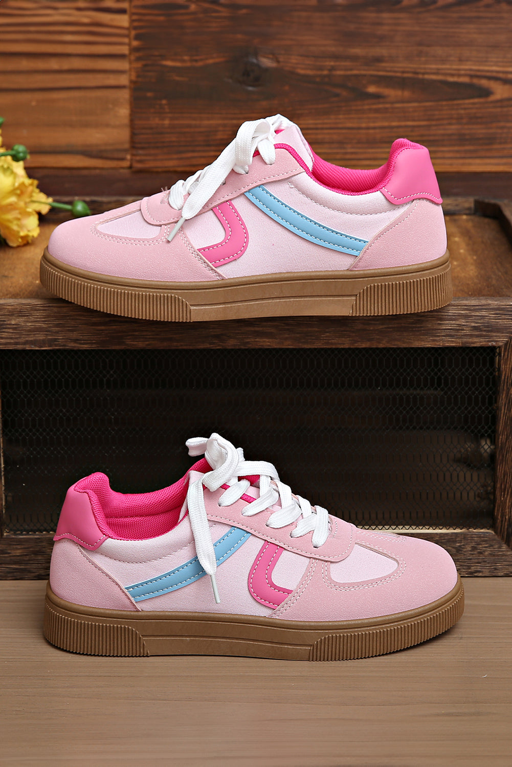 The 'Candy Pop' Pink Striped Patchwork Sneakers