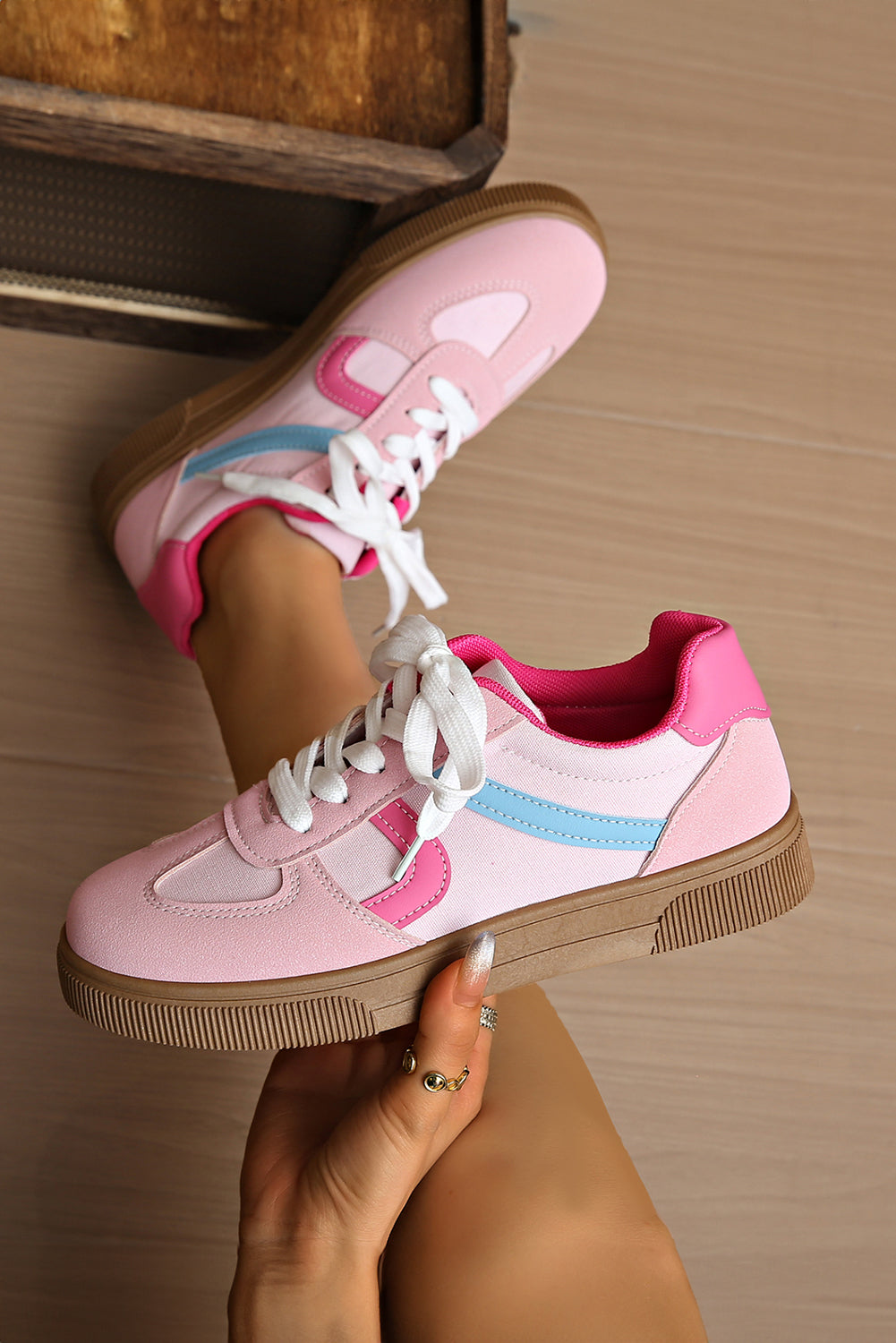 The 'Candy Pop' Pink Striped Patchwork Sneakers