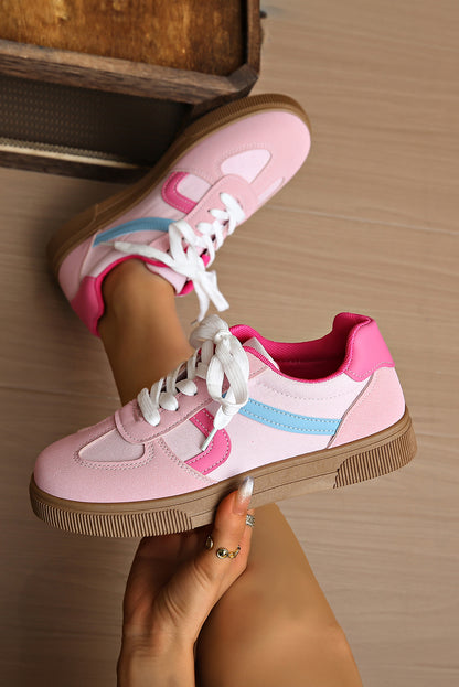 The 'Candy Pop' Pink Striped Patchwork Sneakers