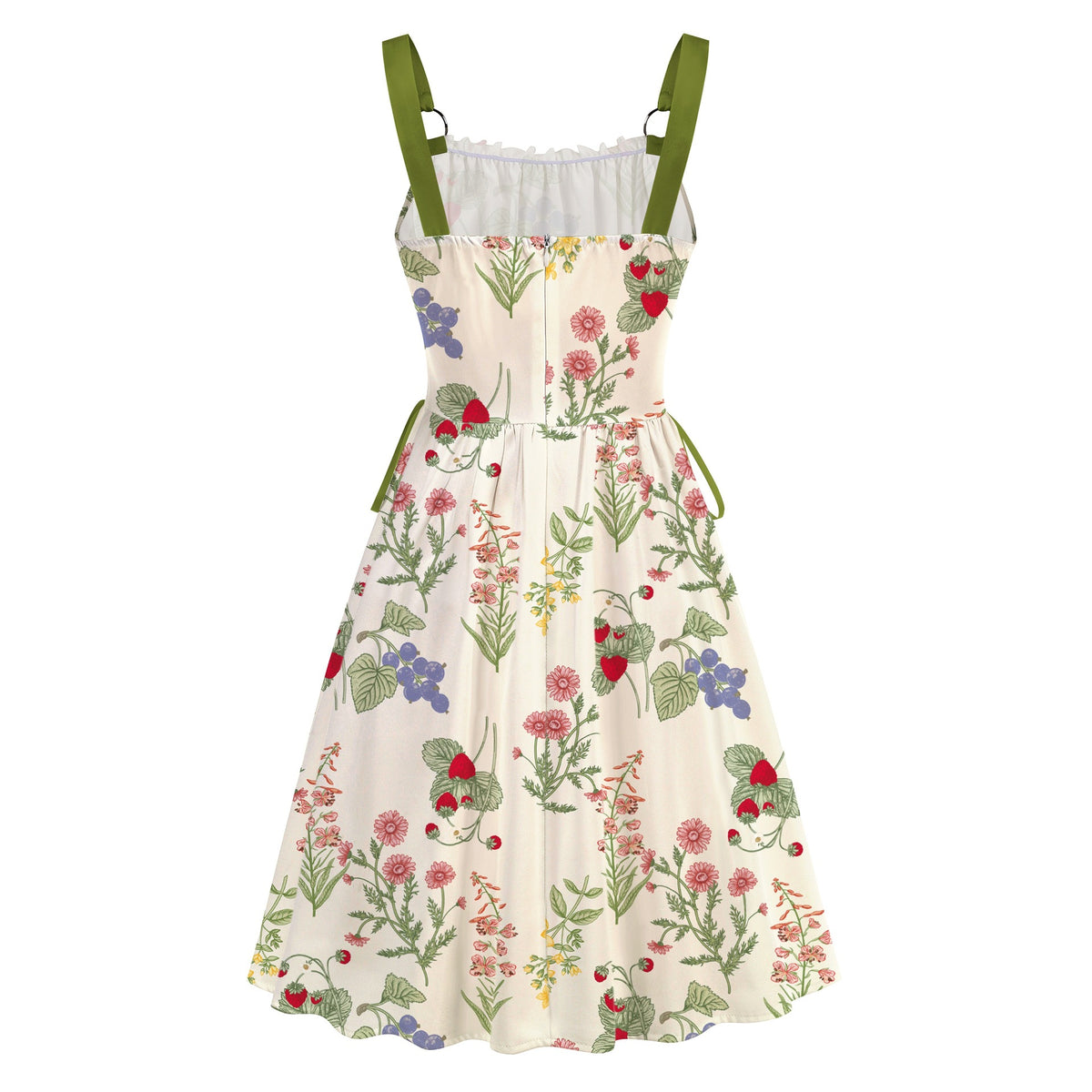 Floral flared dress styled with lime green woven bag, flower earrings and white sandals