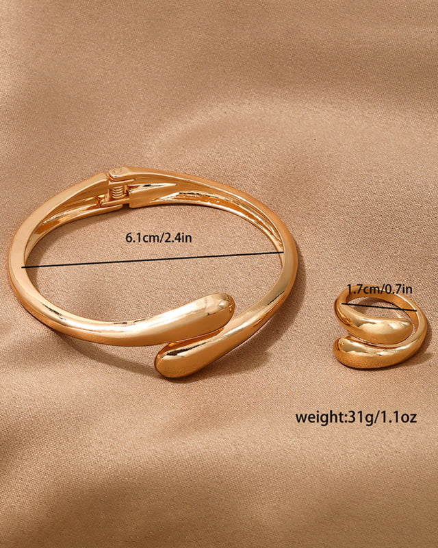 Fashionable and simple heavy metal geometric ring smooth bracelet ring jewelry two-piece set